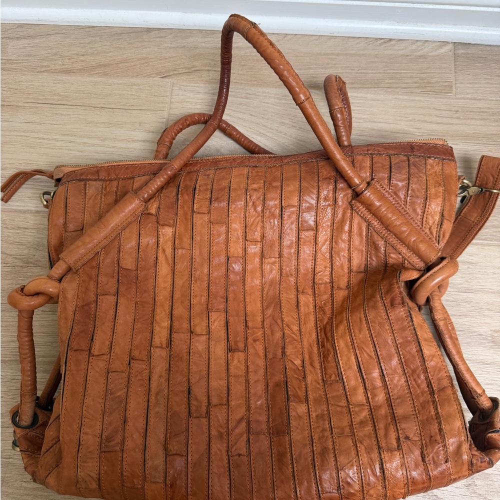 Ameri Leather Large Tan Woven Leather Tote - image 4